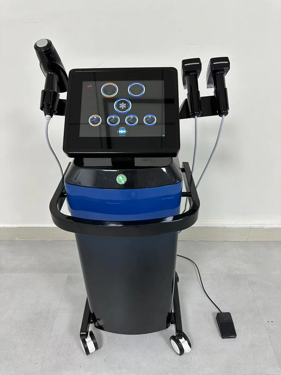 Unit in a working setup — Vertical Gold RF Microneedling Device (Triple-handle)