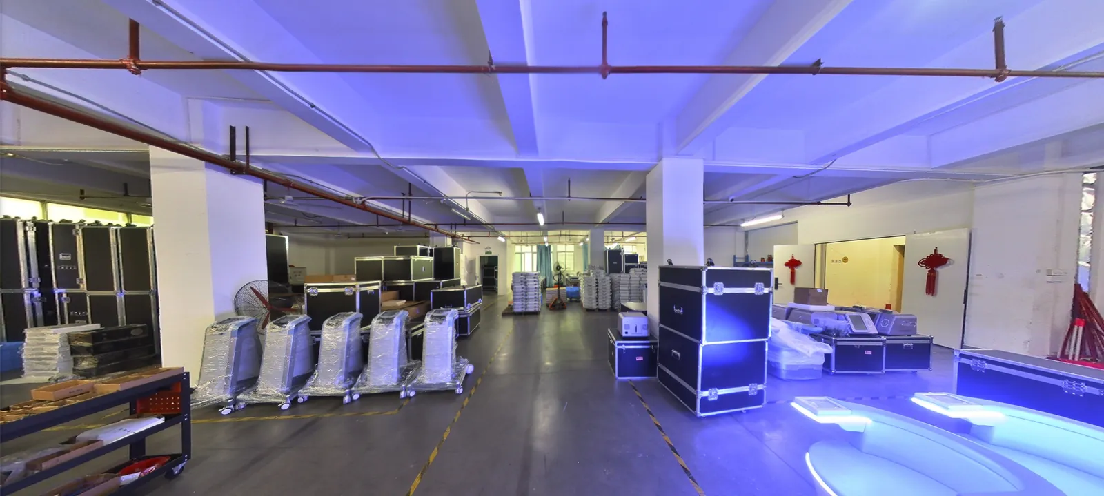 Warehouse racking with packed equipment